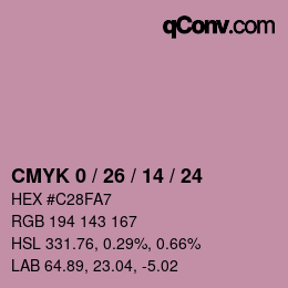 カラーコード: CMYK 0 / 26 / 14 / 24 | qconv.com
