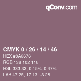 カラーコード: CMYK 0 / 26 / 14 / 46 | qconv.com