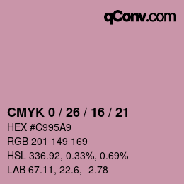 カラーコード: CMYK 0 / 26 / 16 / 21 | qconv.com