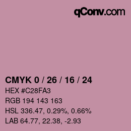 カラーコード: CMYK 0 / 26 / 16 / 24 | qconv.com