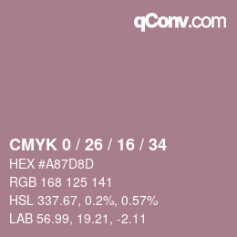 カラーコード: CMYK 0 / 26 / 16 / 34 | qconv.com