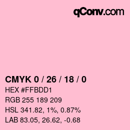 カラーコード: CMYK 0 / 26 / 18 / 0 | qconv.com