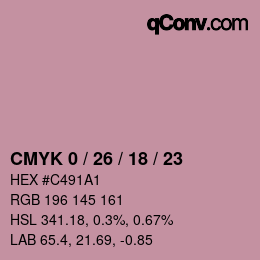 カラーコード: CMYK 0 / 26 / 18 / 23 | qconv.com
