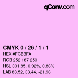 カラーコード: CMYK 0 / 26 / 1 / 1 | qconv.com