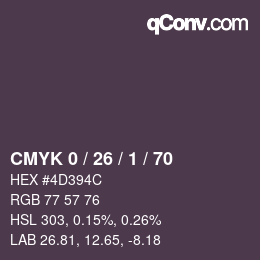 カラーコード: CMYK 0 / 26 / 1 / 70 | qconv.com