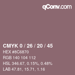 Farbcode: CMYK 0 / 26 / 20 / 45 | qconv.com