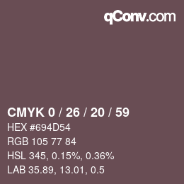 Farbcode: CMYK 0 / 26 / 20 / 59 | qconv.com