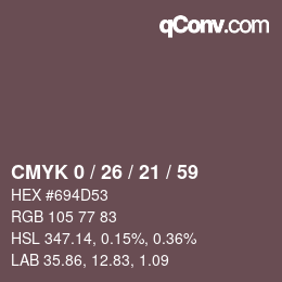 カラーコード: CMYK 0 / 26 / 21 / 59 | qconv.com