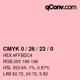 颜色代码: CMYK 0 / 26 / 23 / 0 | qconv.com