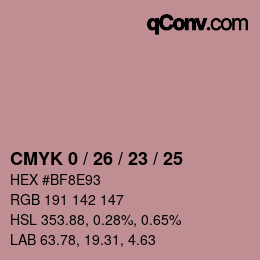 カラーコード: CMYK 0 / 26 / 23 / 25 | qconv.com