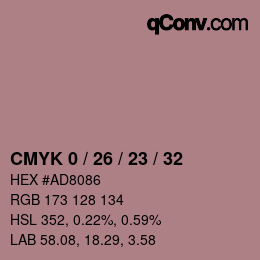 カラーコード: CMYK 0 / 26 / 23 / 32 | qconv.com