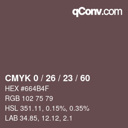 カラーコード: CMYK 0 / 26 / 23 / 60 | qconv.com