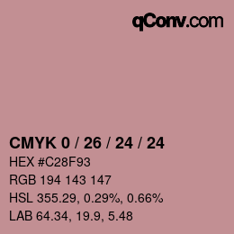 カラーコード: CMYK 0 / 26 / 24 / 24 | qconv.com