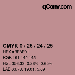 カラーコード: CMYK 0 / 26 / 24 / 25 | qconv.com