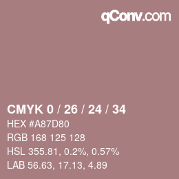 カラーコード: CMYK 0 / 26 / 24 / 34 | qconv.com