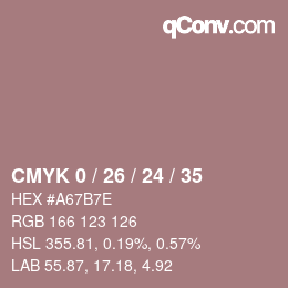 カラーコード: CMYK 0 / 26 / 24 / 35 | qconv.com