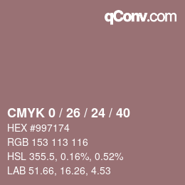 カラーコード: CMYK 0 / 26 / 24 / 40 | qconv.com