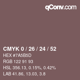 カラーコード: CMYK 0 / 26 / 24 / 52 | qconv.com