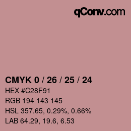 カラーコード: CMYK 0 / 26 / 25 / 24 | qconv.com