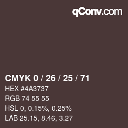 カラーコード: CMYK 0 / 26 / 25 / 71 | qconv.com