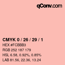 カラーコード: CMYK 0 / 26 / 29 / 1 | qconv.com