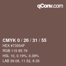カラーコード: CMYK 0 / 26 / 31 / 55 | qconv.com