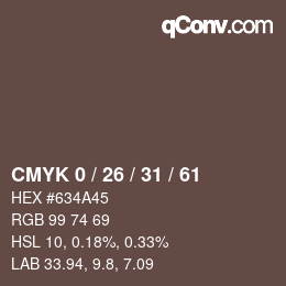 カラーコード: CMYK 0 / 26 / 31 / 61 | qconv.com