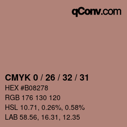 カラーコード: CMYK 0 / 26 / 32 / 31 | qconv.com