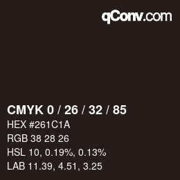 カラーコード: CMYK 0 / 26 / 32 / 85 | qconv.com
