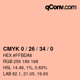 カラーコード: CMYK 0 / 26 / 34 / 0 | qconv.com