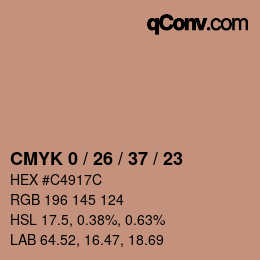 カラーコード: CMYK 0 / 26 / 37 / 23 | qconv.com