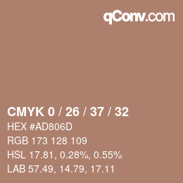 カラーコード: CMYK 0 / 26 / 37 / 32 | qconv.com