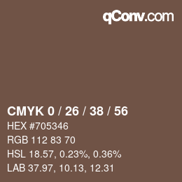 カラーコード: CMYK 0 / 26 / 38 / 56 | qconv.com
