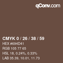 カラーコード: CMYK 0 / 26 / 38 / 59 | qconv.com