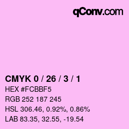 カラーコード: CMYK 0 / 26 / 3 / 1 | qconv.com