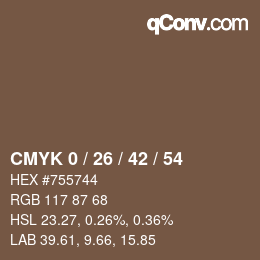 カラーコード: CMYK 0 / 26 / 42 / 54 | qconv.com