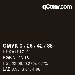 カラーコード: CMYK 0 / 26 / 42 / 88 | qconv.com
