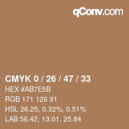 Code couleur: CMYK 0 / 26 / 47 / 33 | qconv.com