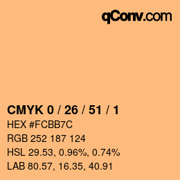 カラーコード: CMYK 0 / 26 / 51 / 1 | qconv.com