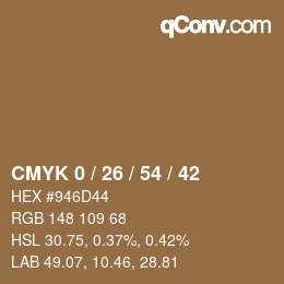 カラーコード: CMYK 0 / 26 / 54 / 42 | qconv.com