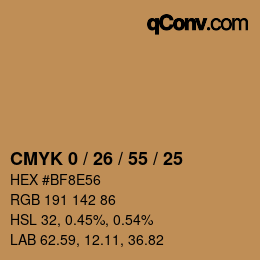 Farbcode: CMYK 0 / 26 / 55 / 25 | qconv.com
