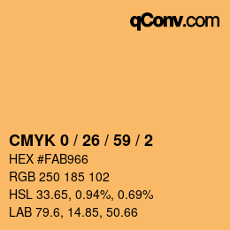 カラーコード: CMYK 0 / 26 / 59 / 2 | qconv.com