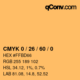 カラーコード: CMYK 0 / 26 / 60 / 0 | qconv.com