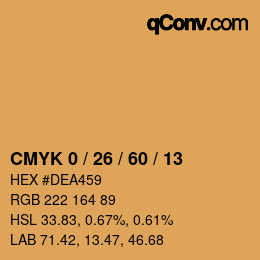 カラーコード: CMYK 0 / 26 / 60 / 13 | qconv.com
