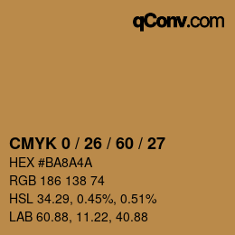 カラーコード: CMYK 0 / 26 / 60 / 27 | qconv.com