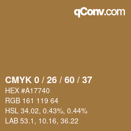 カラーコード: CMYK 0 / 26 / 60 / 37 | qconv.com