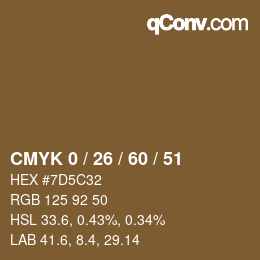 カラーコード: CMYK 0 / 26 / 60 / 51 | qconv.com