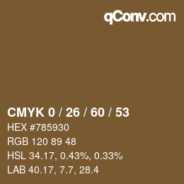 カラーコード: CMYK 0 / 26 / 60 / 53 | qconv.com