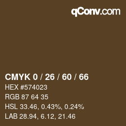 カラーコード: CMYK 0 / 26 / 60 / 66 | qconv.com