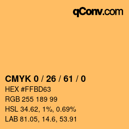 Color code: CMYK 0 / 26 / 61 / 0 | qconv.com